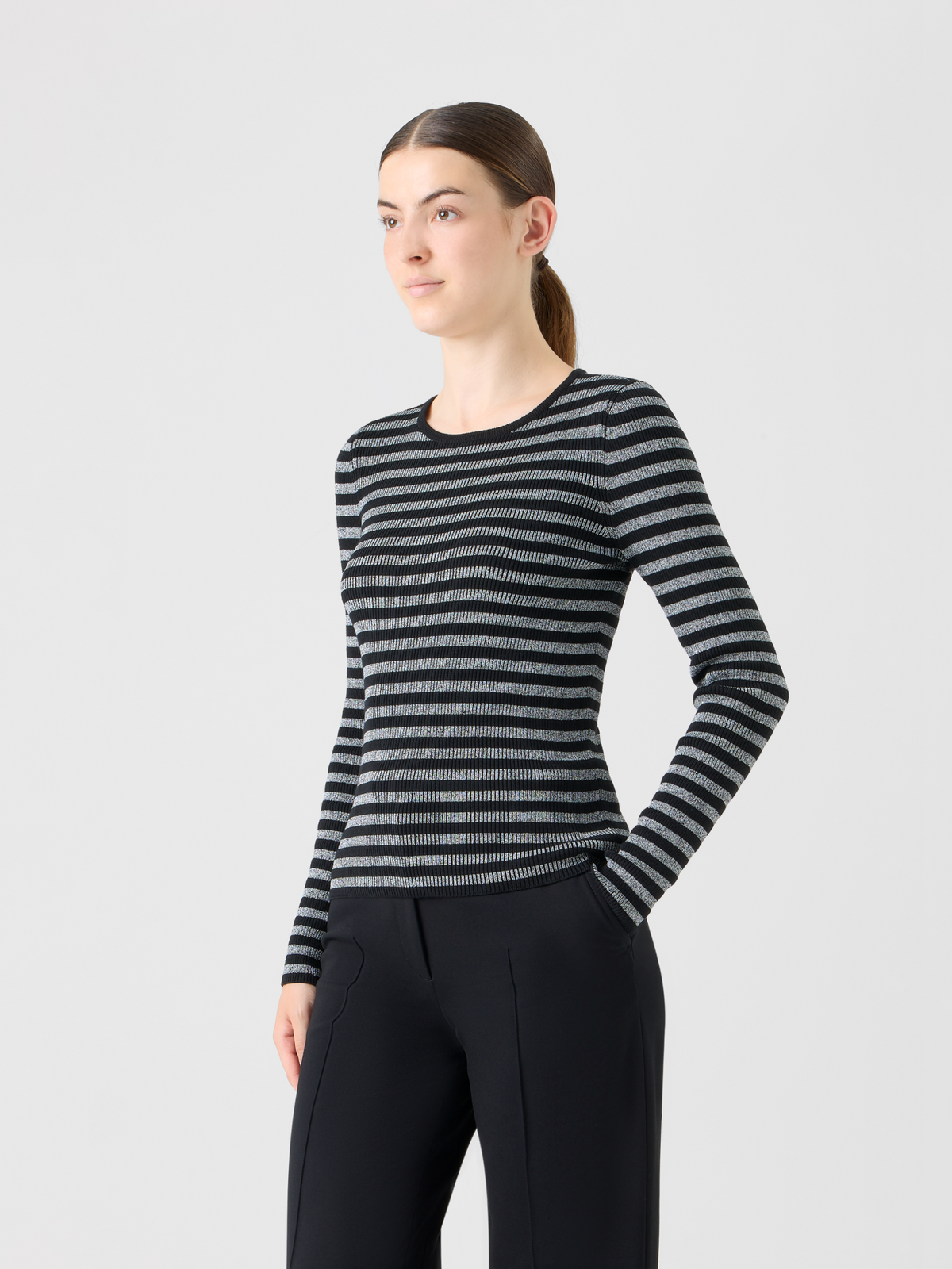 Designer Merino Wool Sweater with Metallic Shine - black - silver #editorial