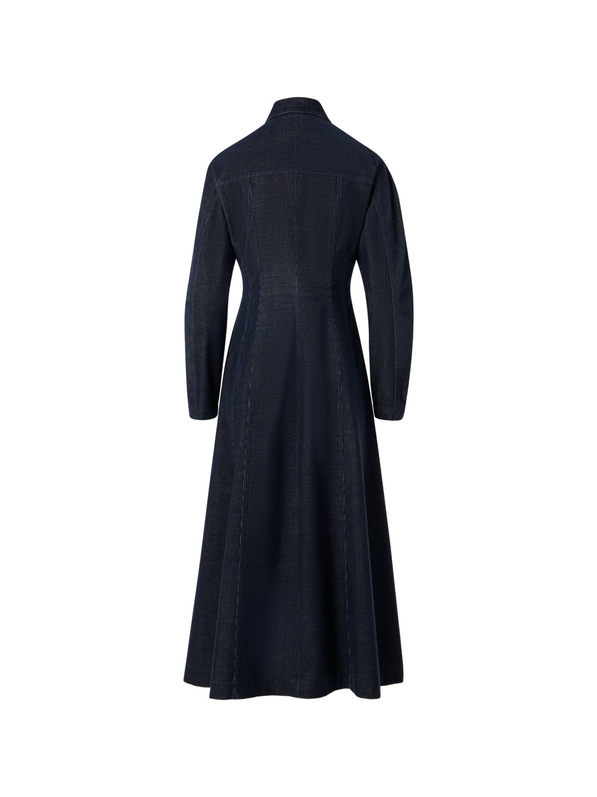 Designer Fit-and-Flare Midi Dress in Changeant Micro Corduroy - navy