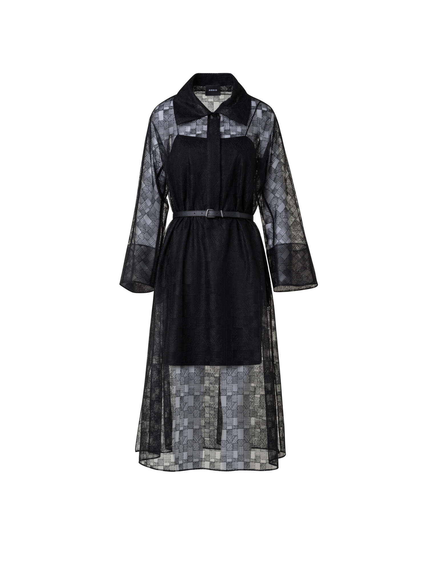 Designer Shirt Dress in Lizzy Grid Embroidery - black