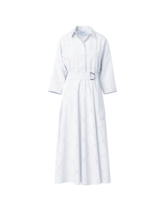 Designer Fit & Flare Midi Shirt Dress in Window Plaid - ecru - white