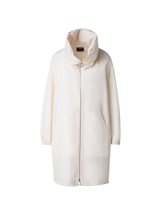 Designer Silk Taffeta Parka with Hood - neutral - ecru - white