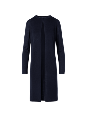 Designer Long-Sleeve Linen-Silk Knit Coat - navy