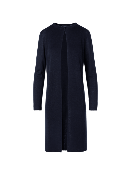 Designer Long-Sleeve Linen-Silk Knit Coat - navy