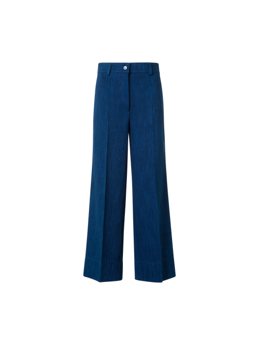 Designer Cropped Wide Cotton Denim Pants - blue