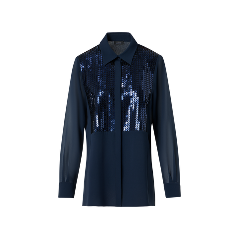 Silk Georgette Blouse with Sequins Plastron