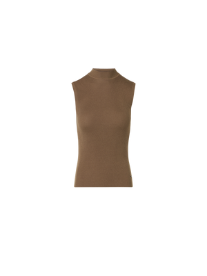 Designer Silk-Cotton Rib Knit Top - brown