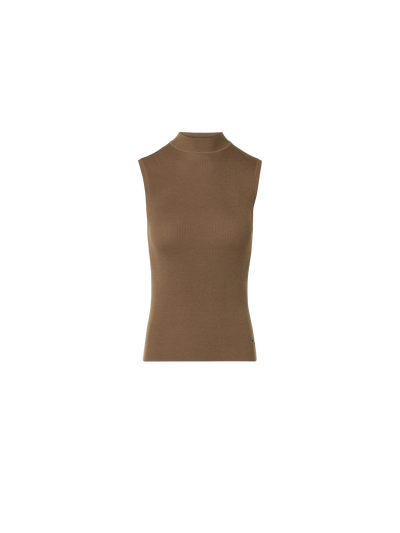 Designer Silk-Cotton Rib Knit Top - brown
