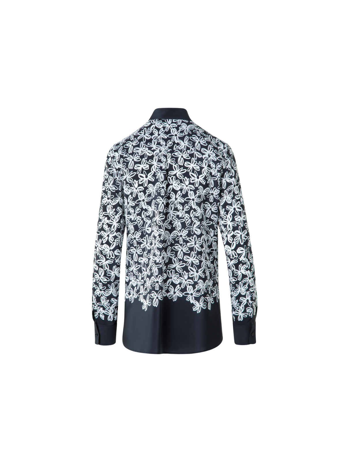 Designer Silk Blouse with Daisy Print - black - neutral - multicolor