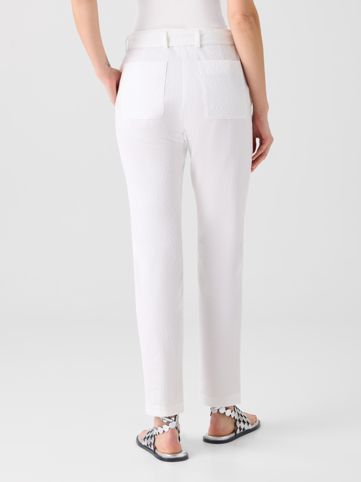 Designer Fallon Mid-Rise Cotton Seersucker Tapered Pants - white 