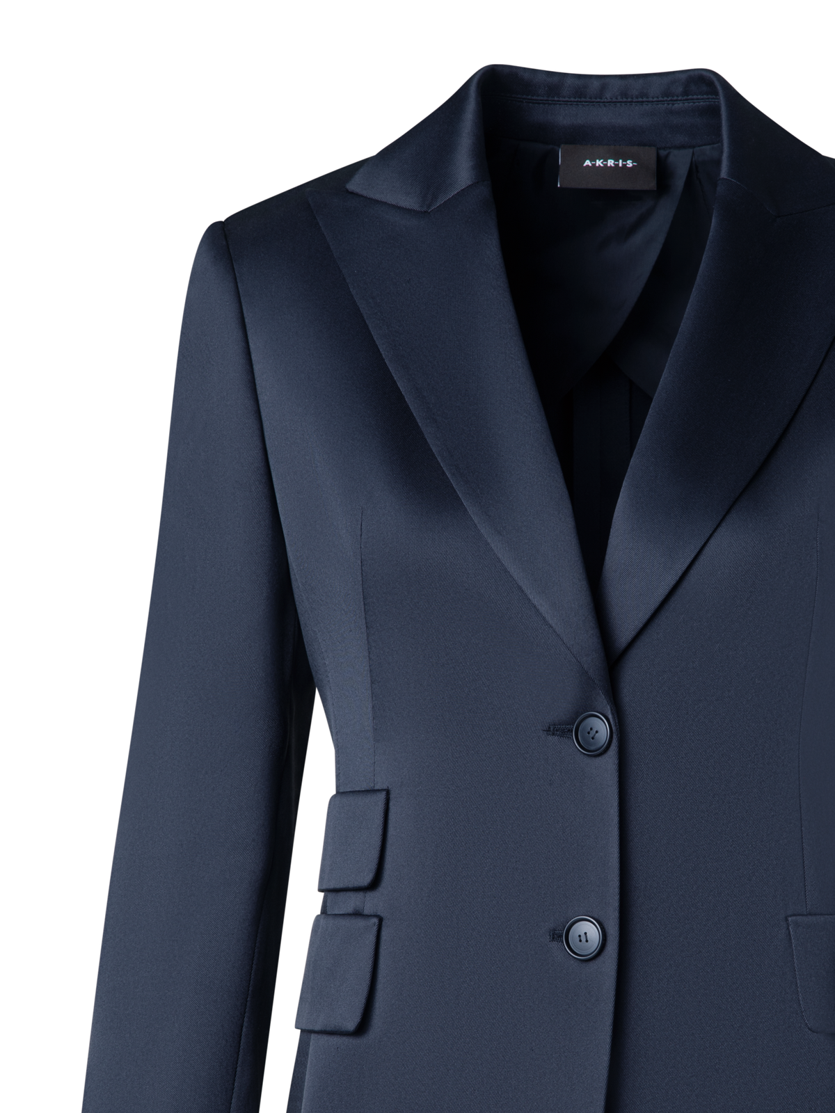 Designer Long Silk Blazer Jacket - navy