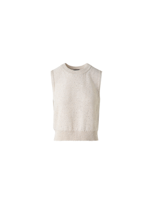 Designer Sleeveless Linen Cotton Knit Top with Sequins - neutral - pastel - beige