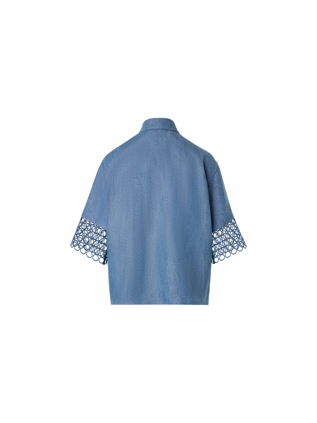 Designer Denim Blouse with Eyelet Guipure - blue