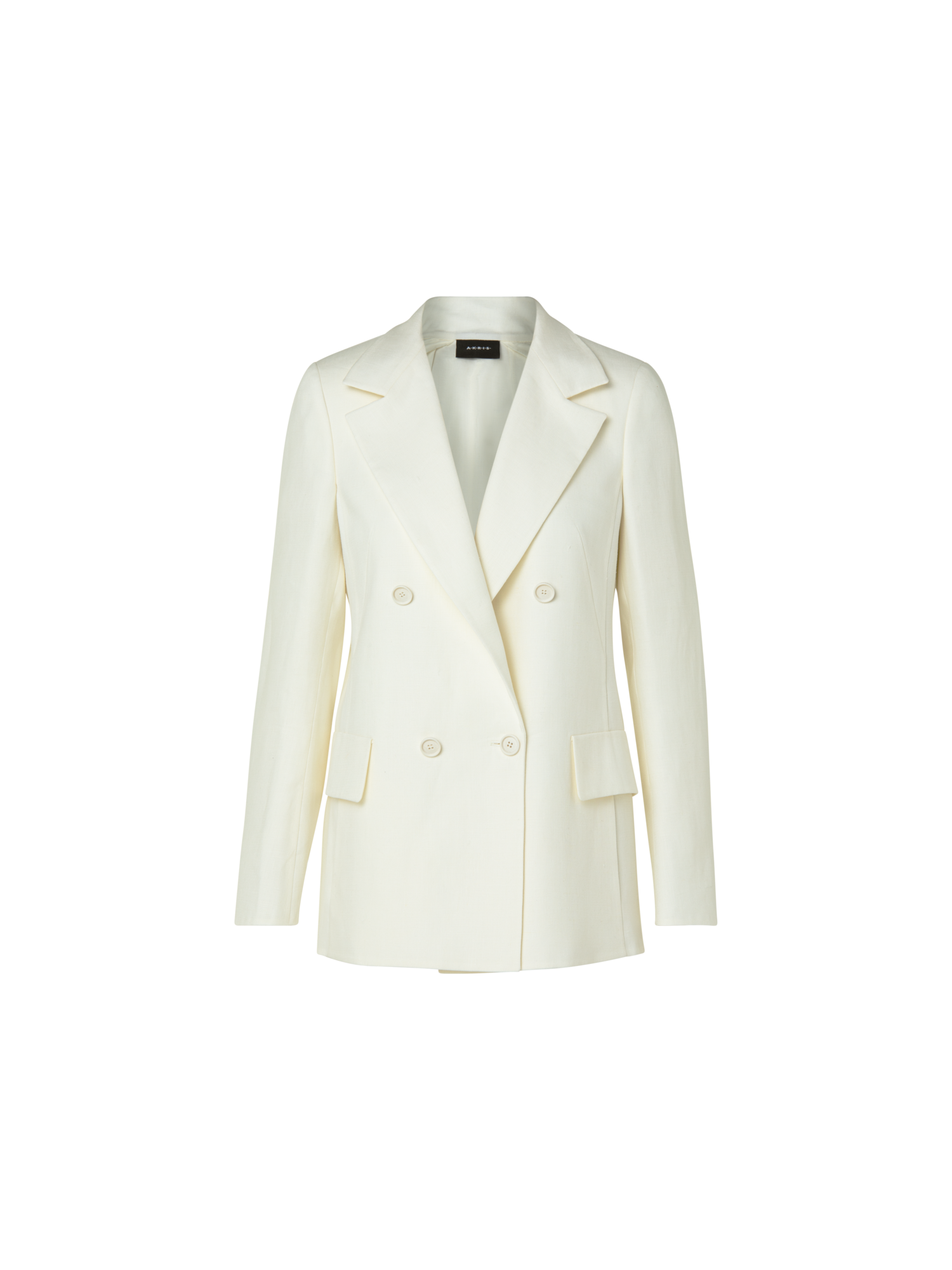 Designer Double-Breasted Linen Wool Double-Face Jacket - ecru - white