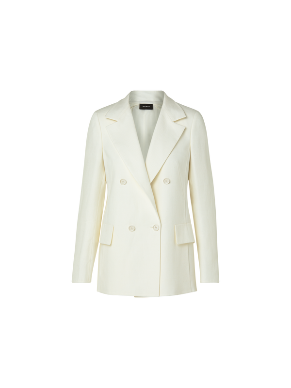 Designer Double-Breasted Linen Wool Double-Face Jacket - ecru - white