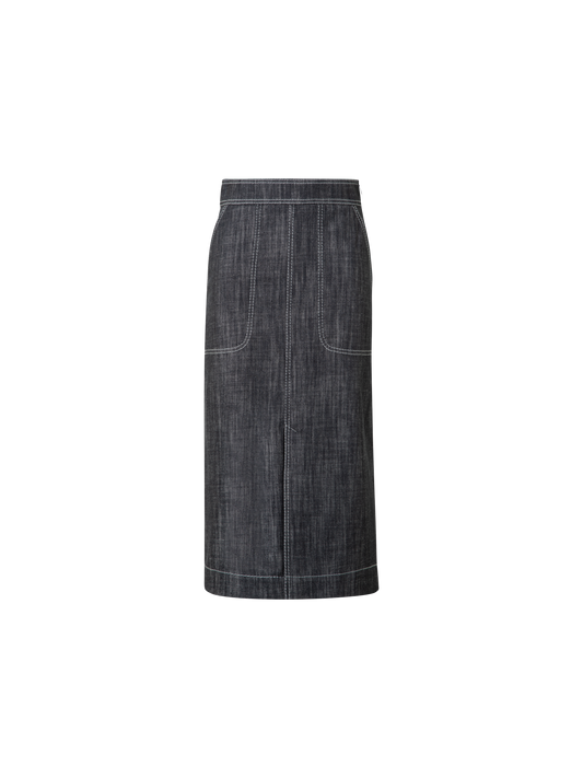 Designer A-Line Skirt in Cotton Denim - black