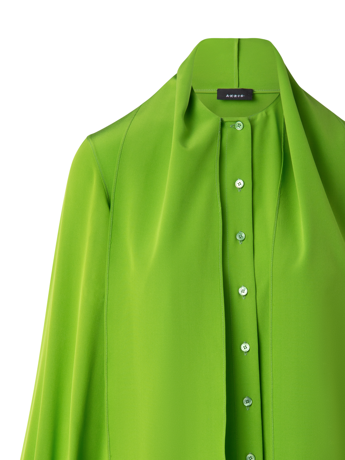 Designer Silk Blouse with Fixed Bow - green