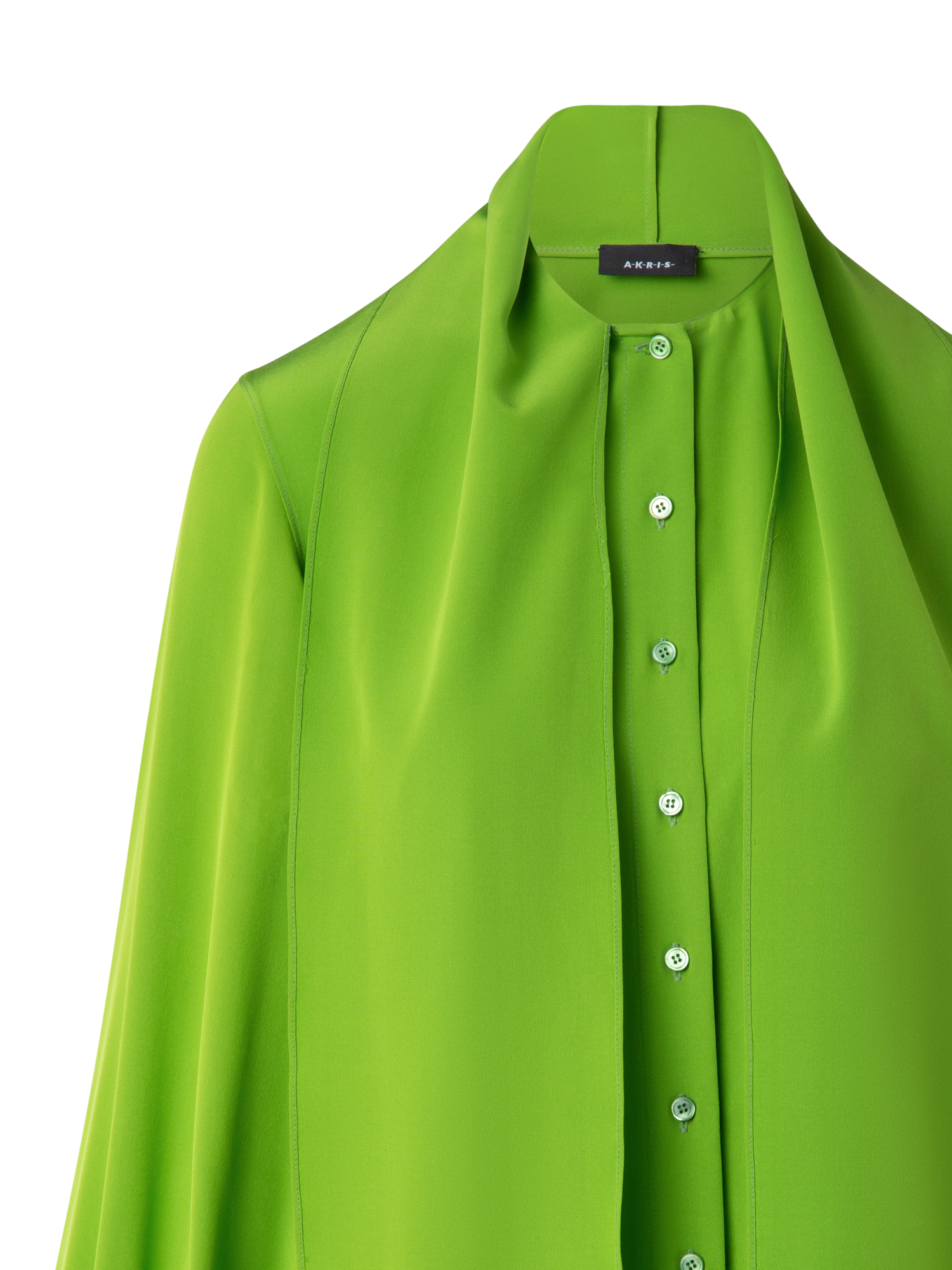 Designer Silk Blouse with Fixed Bow - green