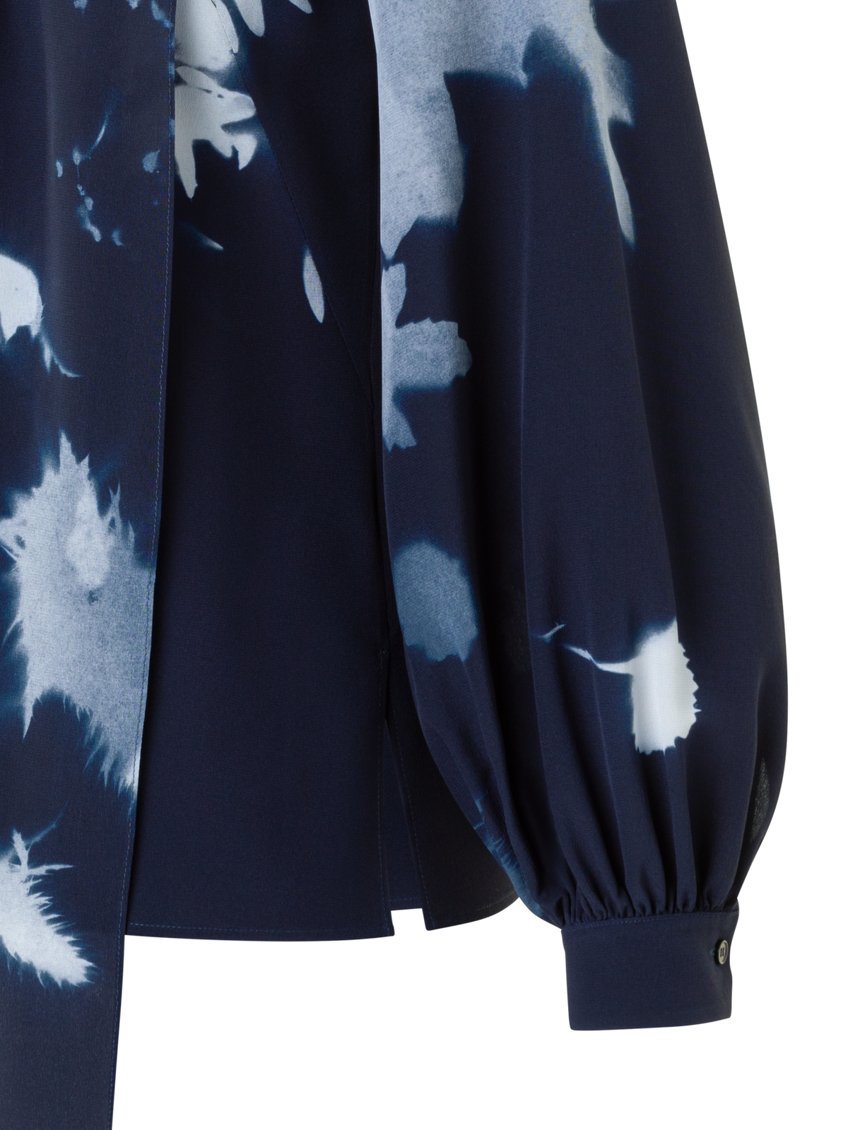 Designer Tie Neck Silk Blouse in Wildflower Print - neutral - navy - blue - multicolor