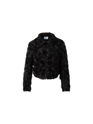 Designer Short Jacket with 3D Carnation Embroidery - black