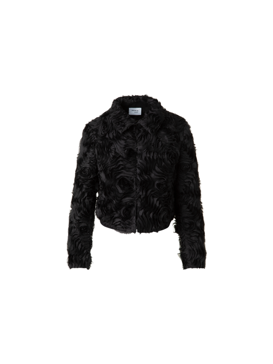 Designer Short Jacket with 3D Carnation Embroidery - black
