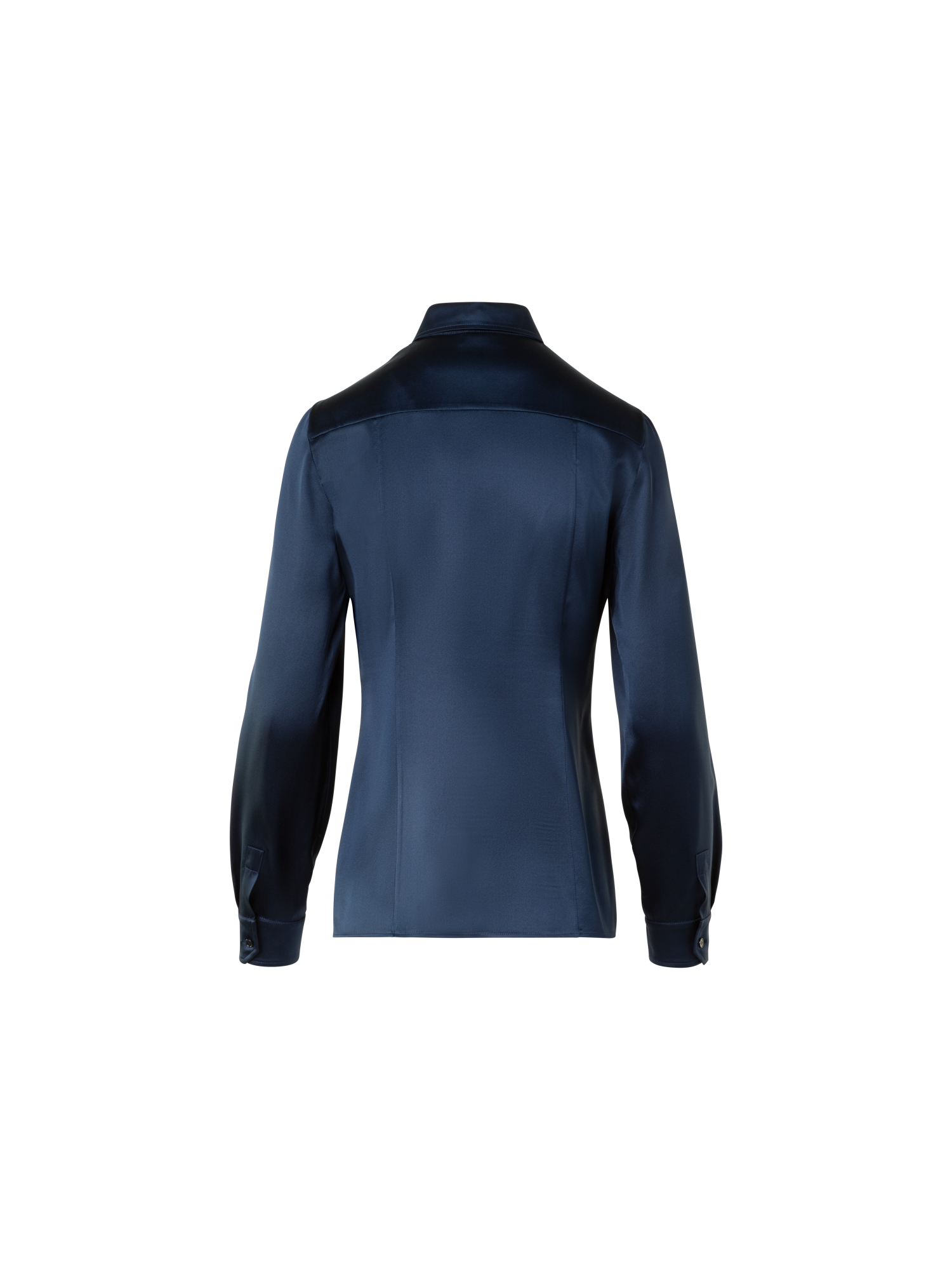 Designer Stretch Silk Satin Shirt Blouse - neutral - navy - blue