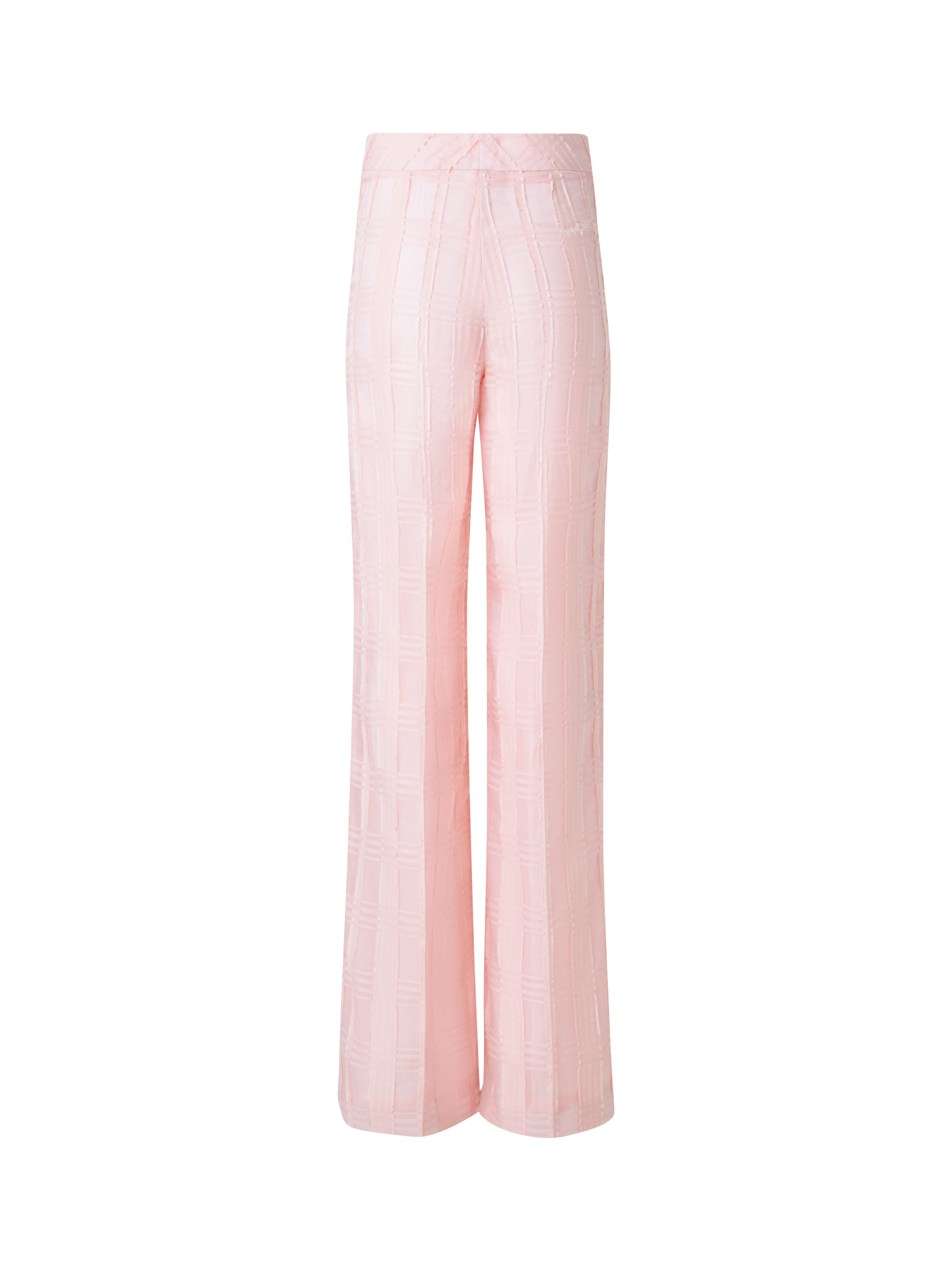 Designer Straight Wide Cotton Plaid Pants - pastel - pink