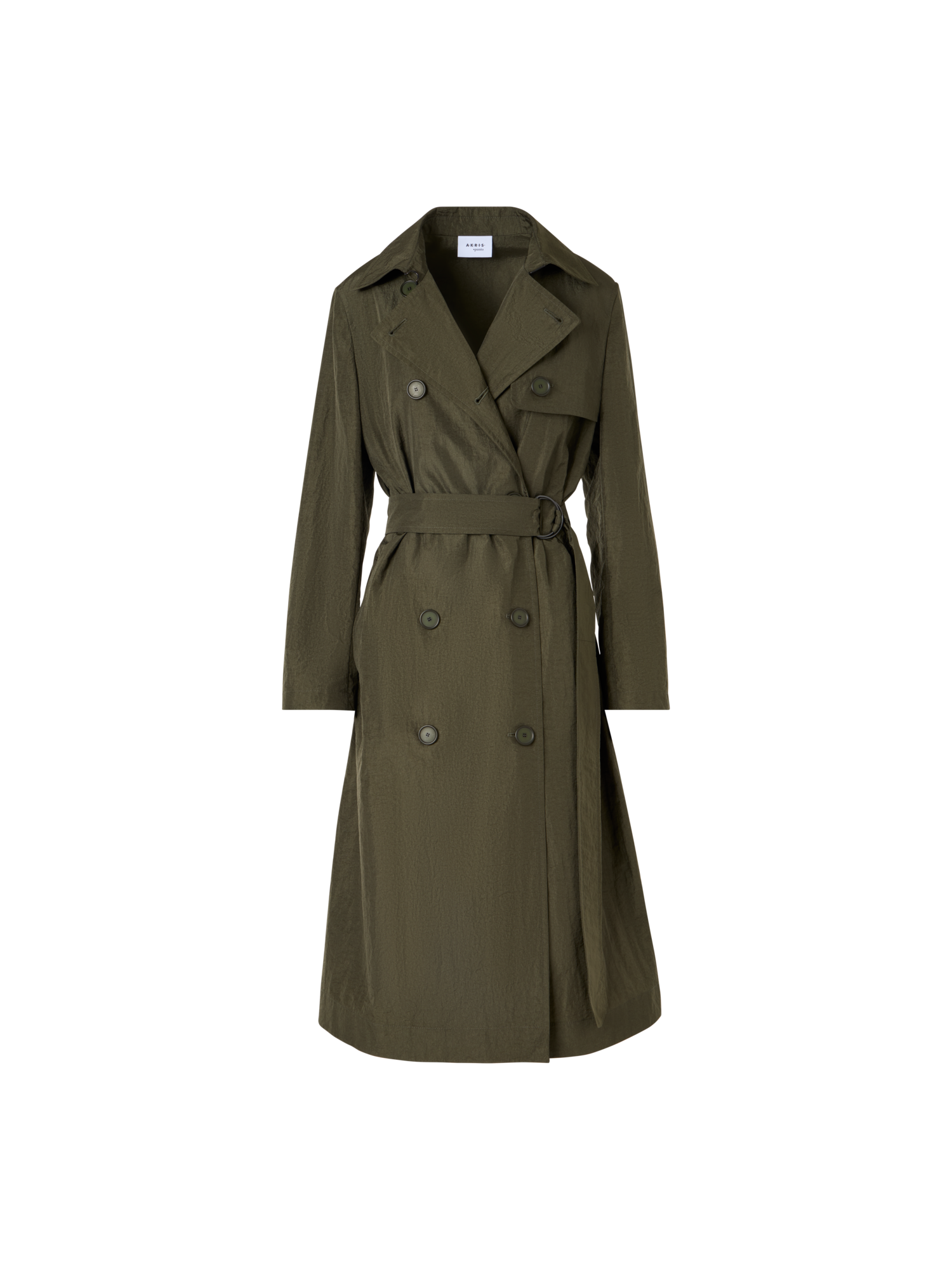 Designer Long-Sleeve Crinkled Parachute-Taffeta Long Trench Coat - green