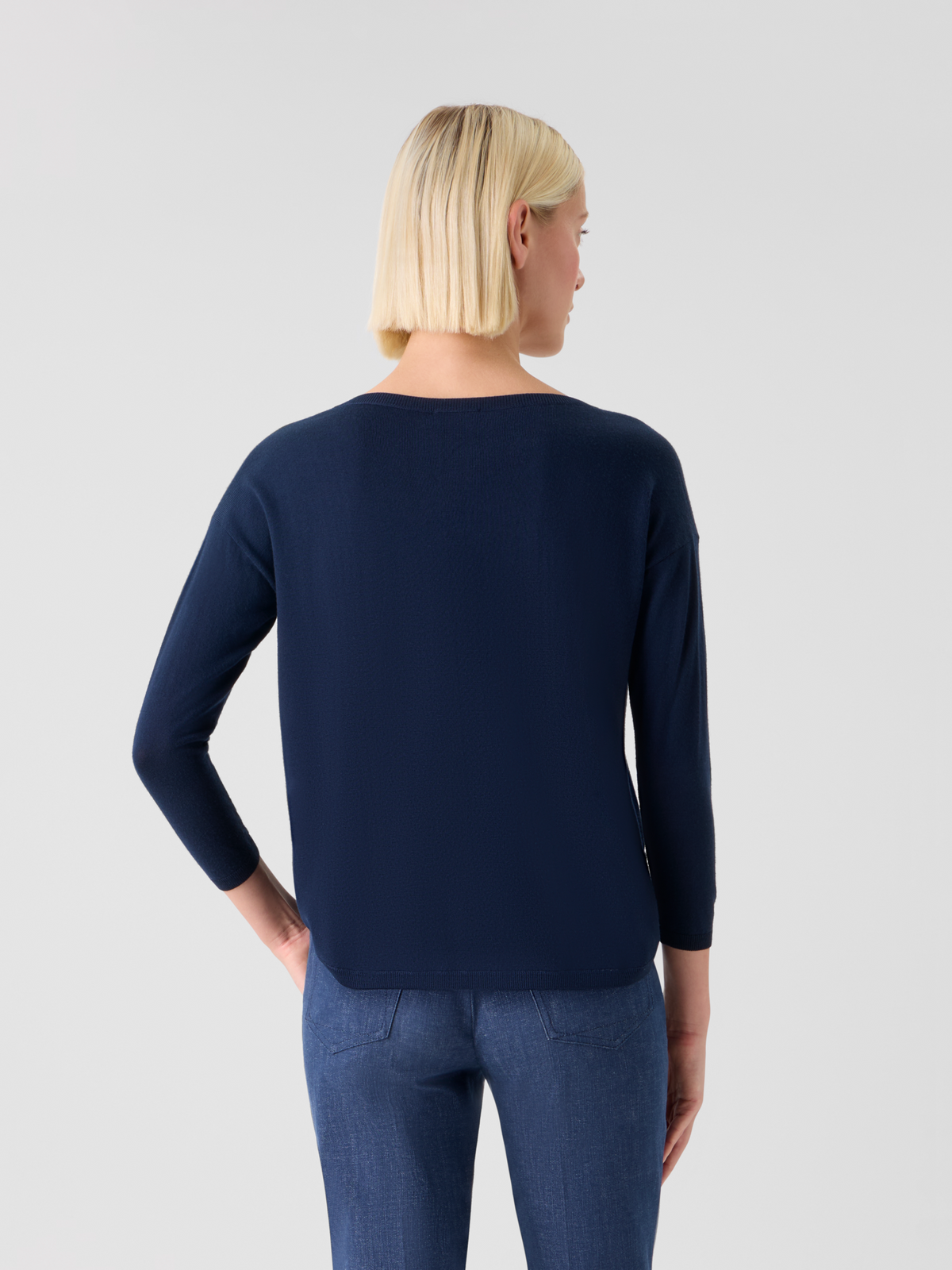 Designer Fine Merino Wool Signature Knit Sweater - navy - blue #editorial