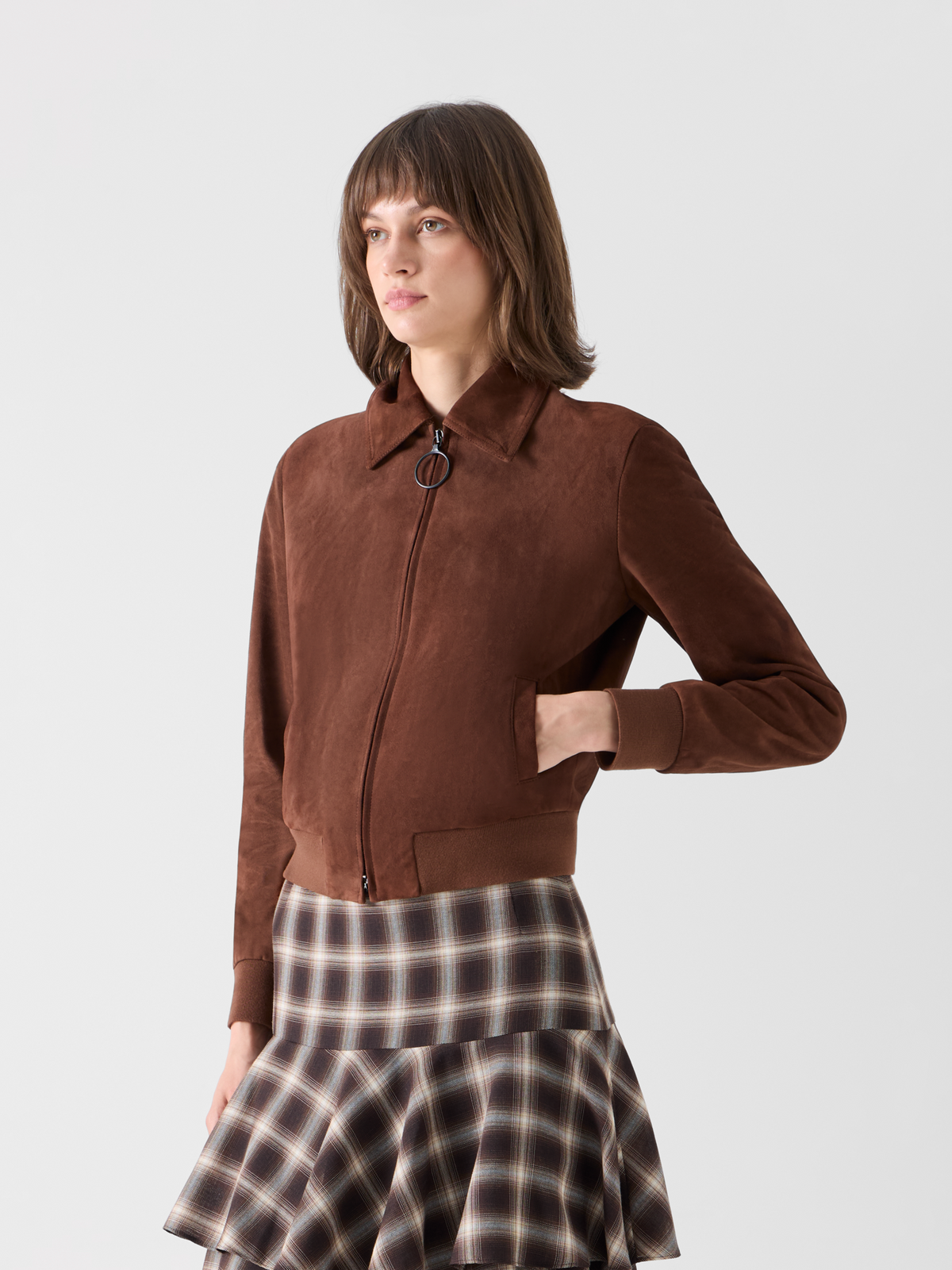 Designer Bomber Jacket in Suede Goat Leather - brown 