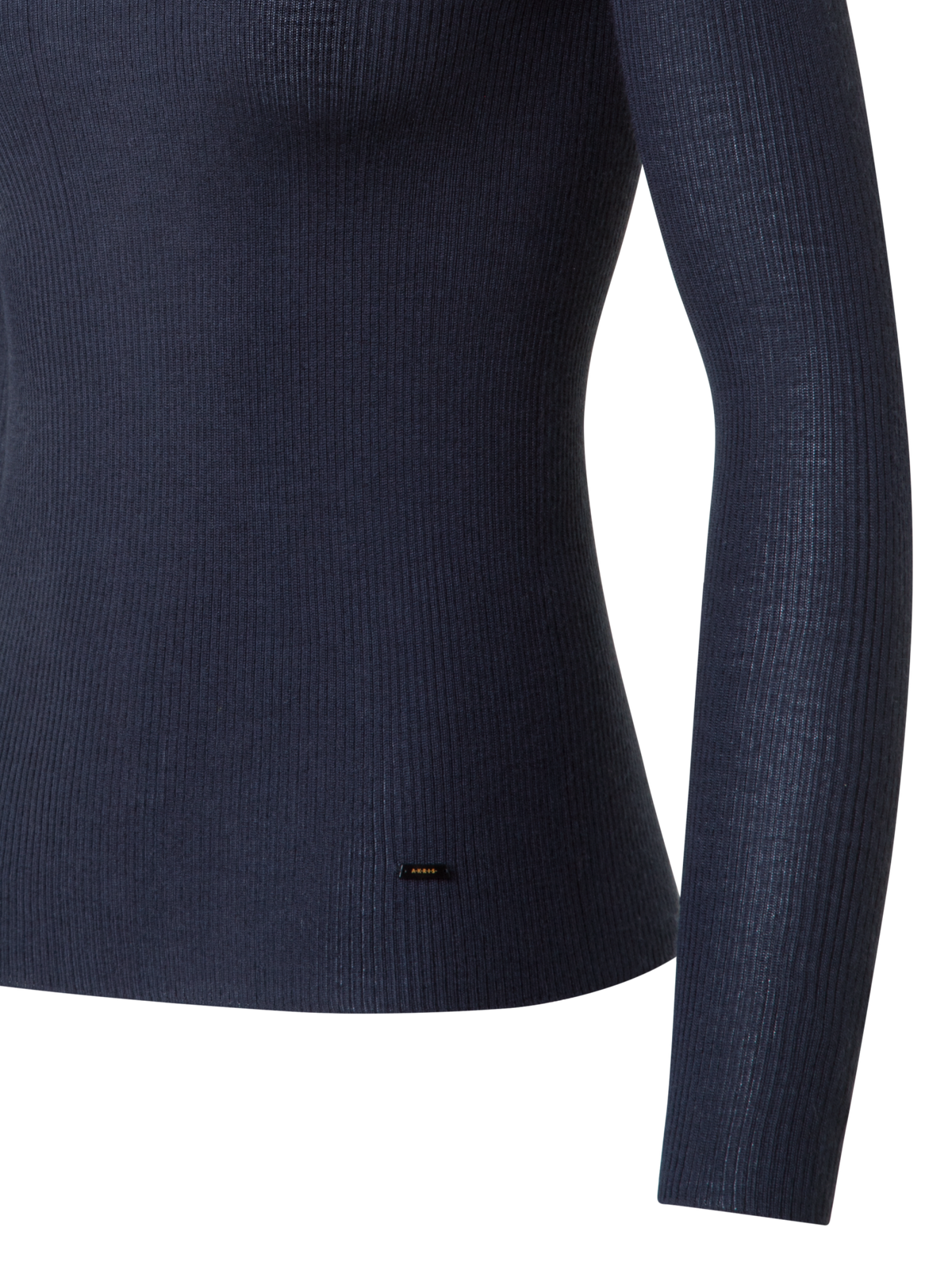 Designer Fine Rib Cashmere Silk Mock Neck Pullover - navy - blue