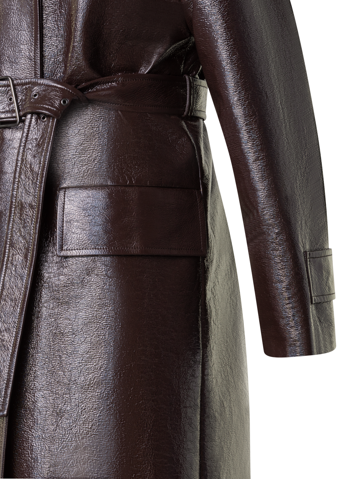 Designer Lacquer Cotton Trench Coat with Detachable Hood - brown