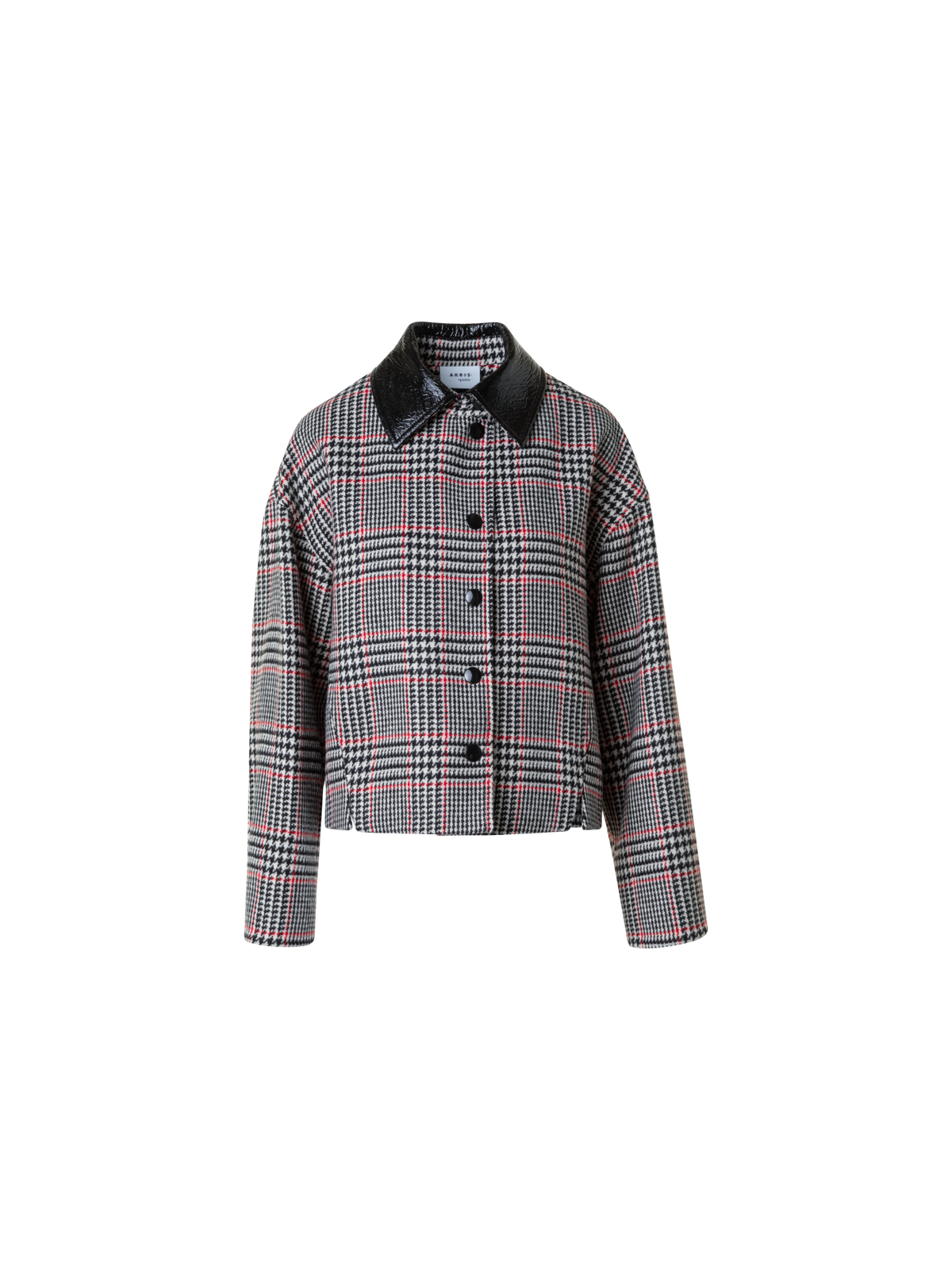 Designer Glencheck Tweed Jacket with Faux Leather Collar - black - multicolor