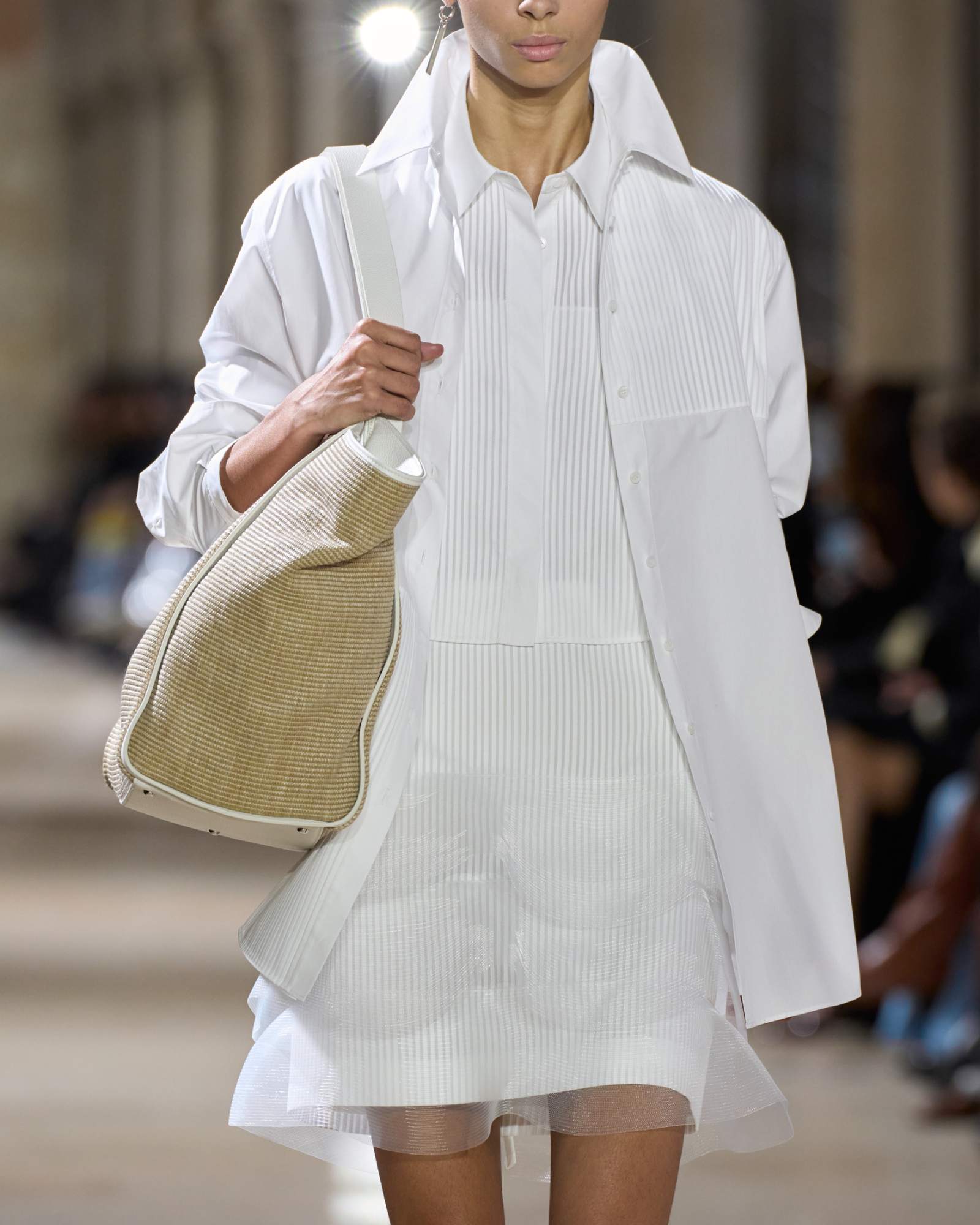 Designer Oversized Shirt in Pleated Cotton Voile  - neutral - white 
