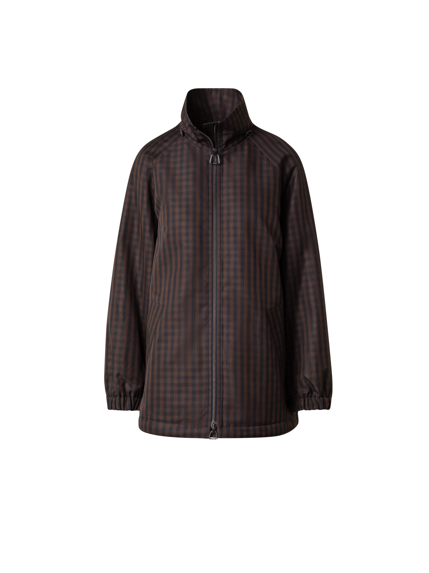 Designer Oversize Silk Parka with Vichy Check - brown - multicolor