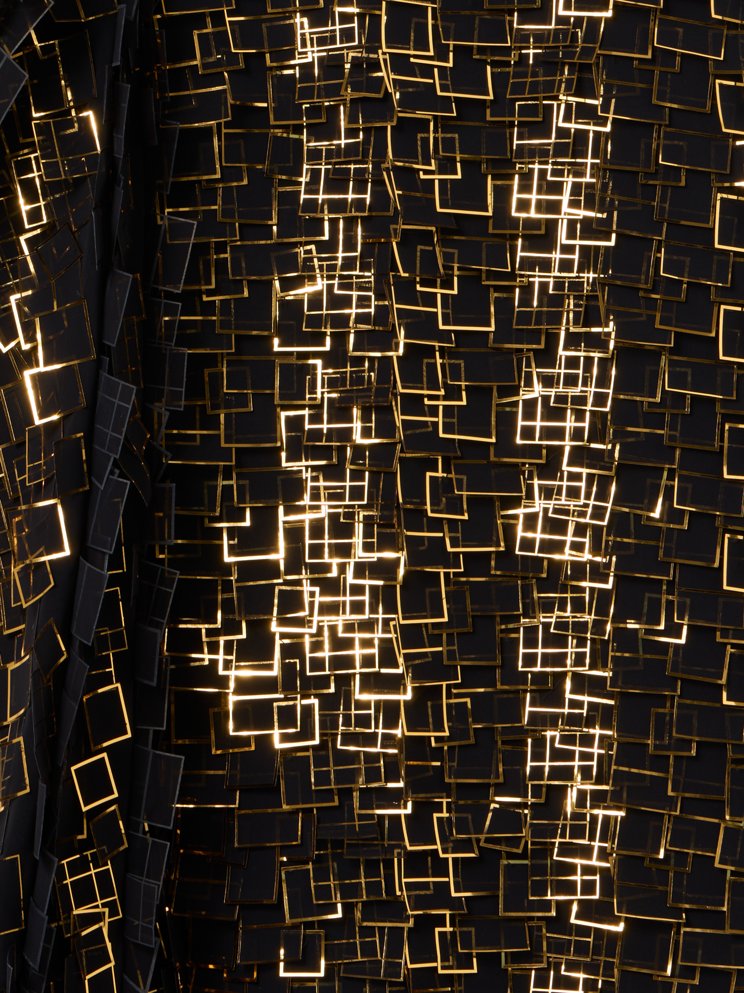 Designer Asymmetrical Maxi Skirt in Golden Frame Organza Tiles - gold - multicolor - black