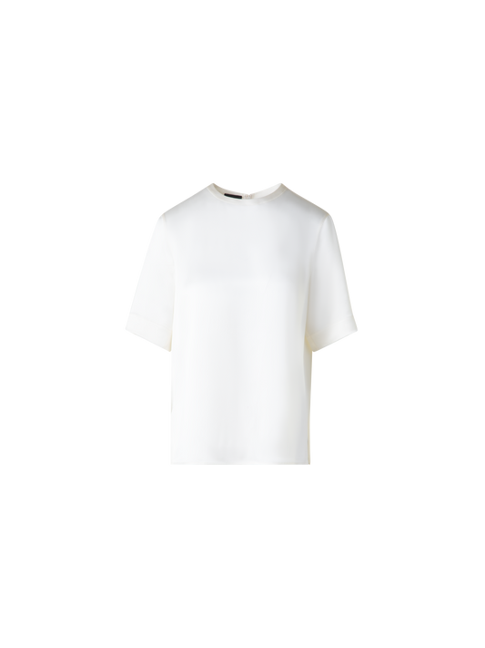 Designer T-Shirt Blouse in Silk Satin - neutral - ecru - white