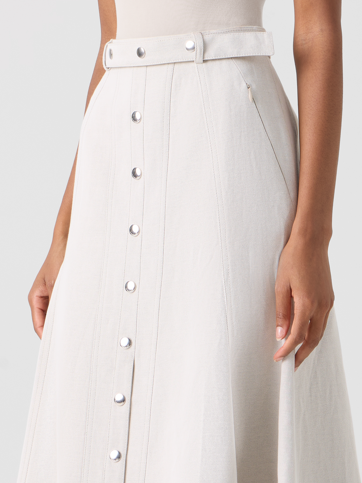 Designer A-Line Midi Button Down Skirt - grey #editorial