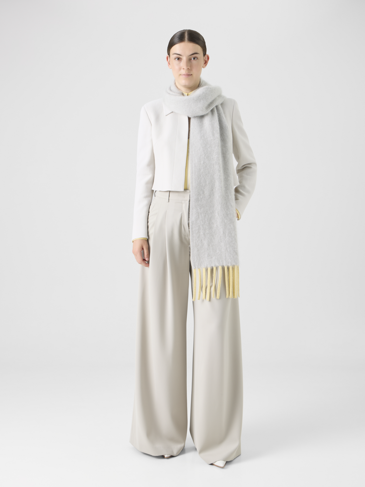 Designer Bi-Color Cloud Cashmere Scarf with Fringes - grey #editorial