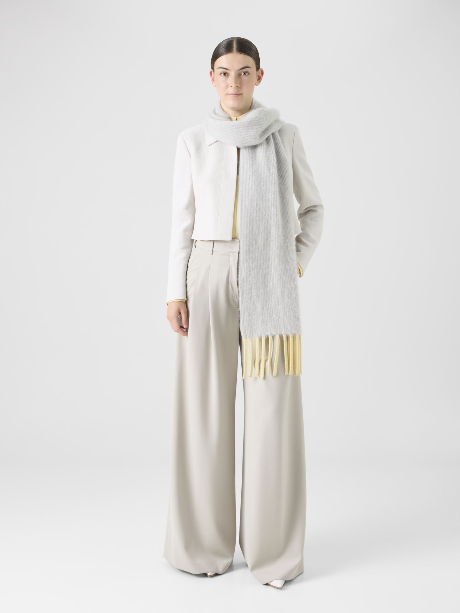 Designer Bi-Color Cloud Cashmere Scarf with Fringes - grey 