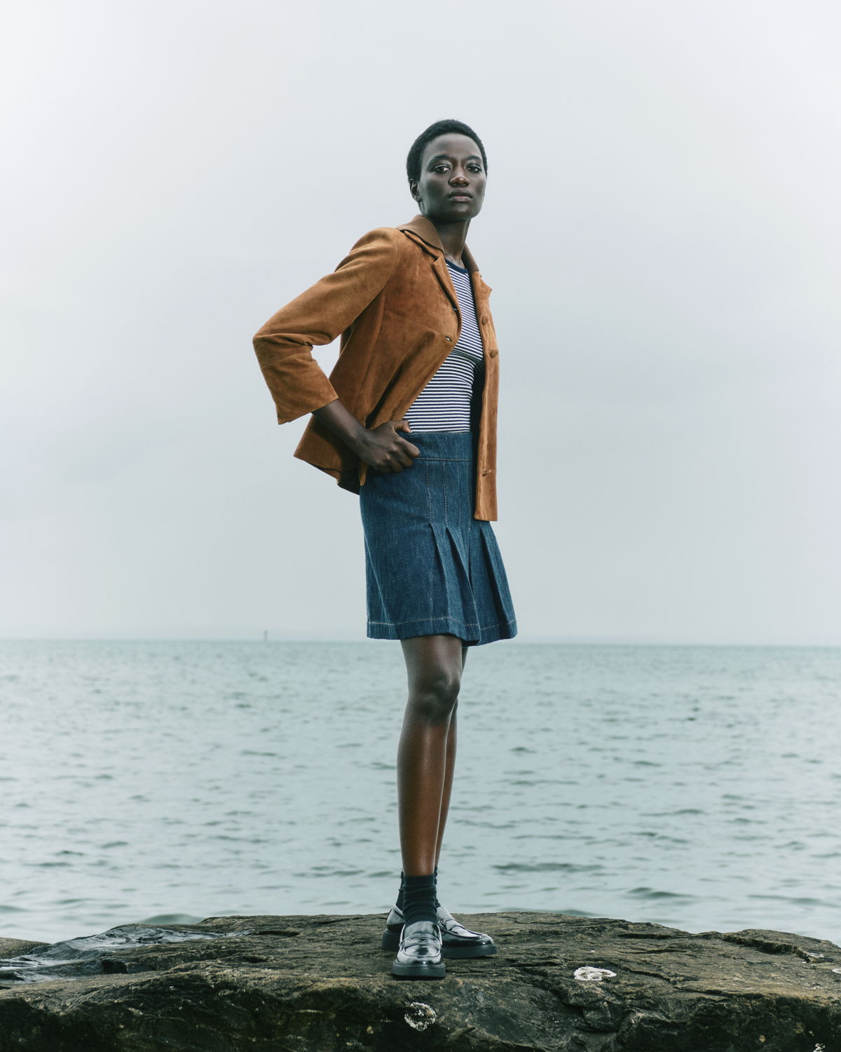 Designer Short Sleeve Sweater in Striped Virgin Wool  - navy - blue - multicolor #editorial