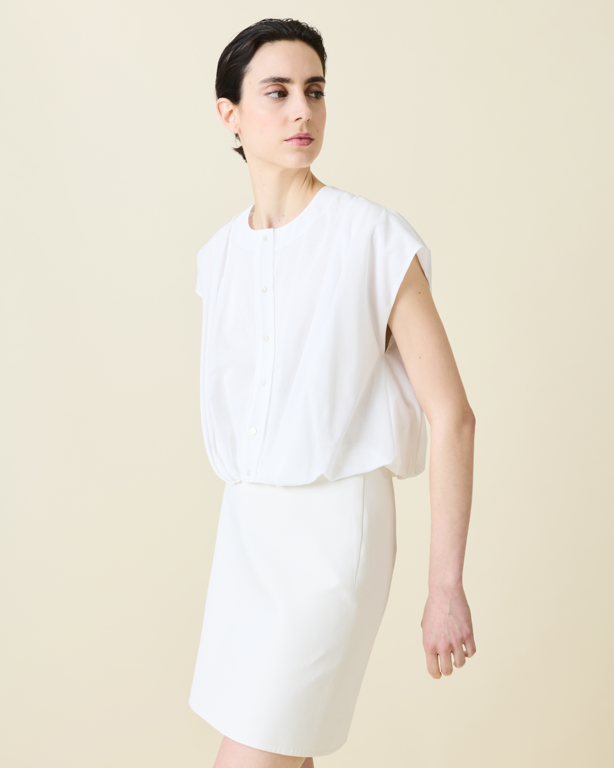 Designer Sleeveless Cotton Voile Blouse - neutral - white #editorial