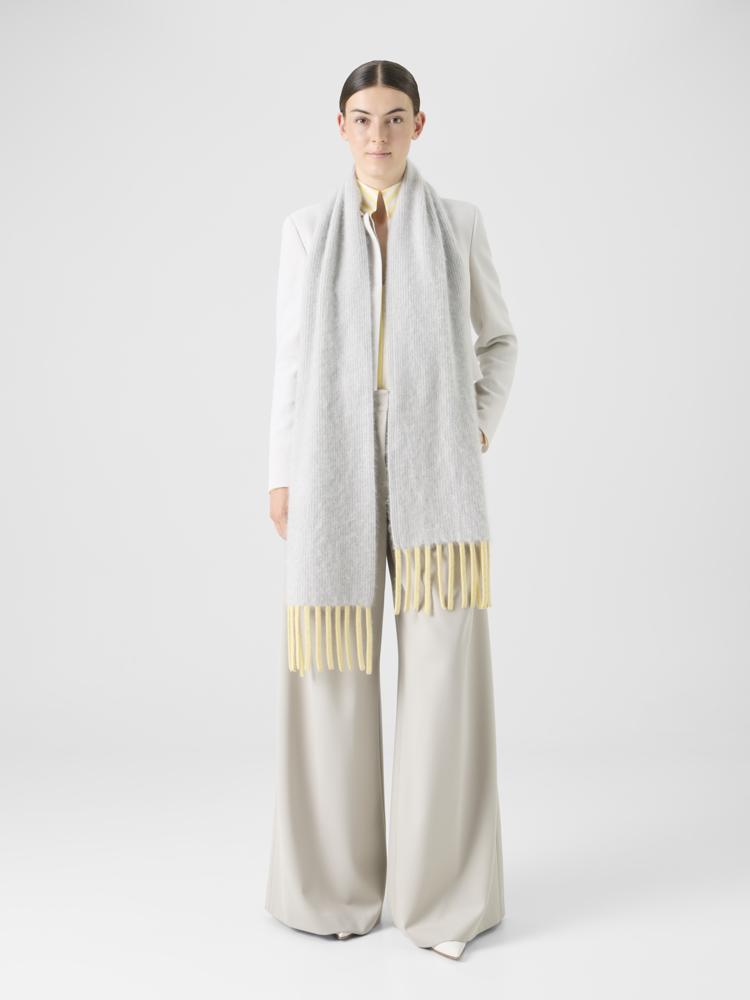 Designer Bi-Color Cloud Cashmere Scarf with Fringes - grey 