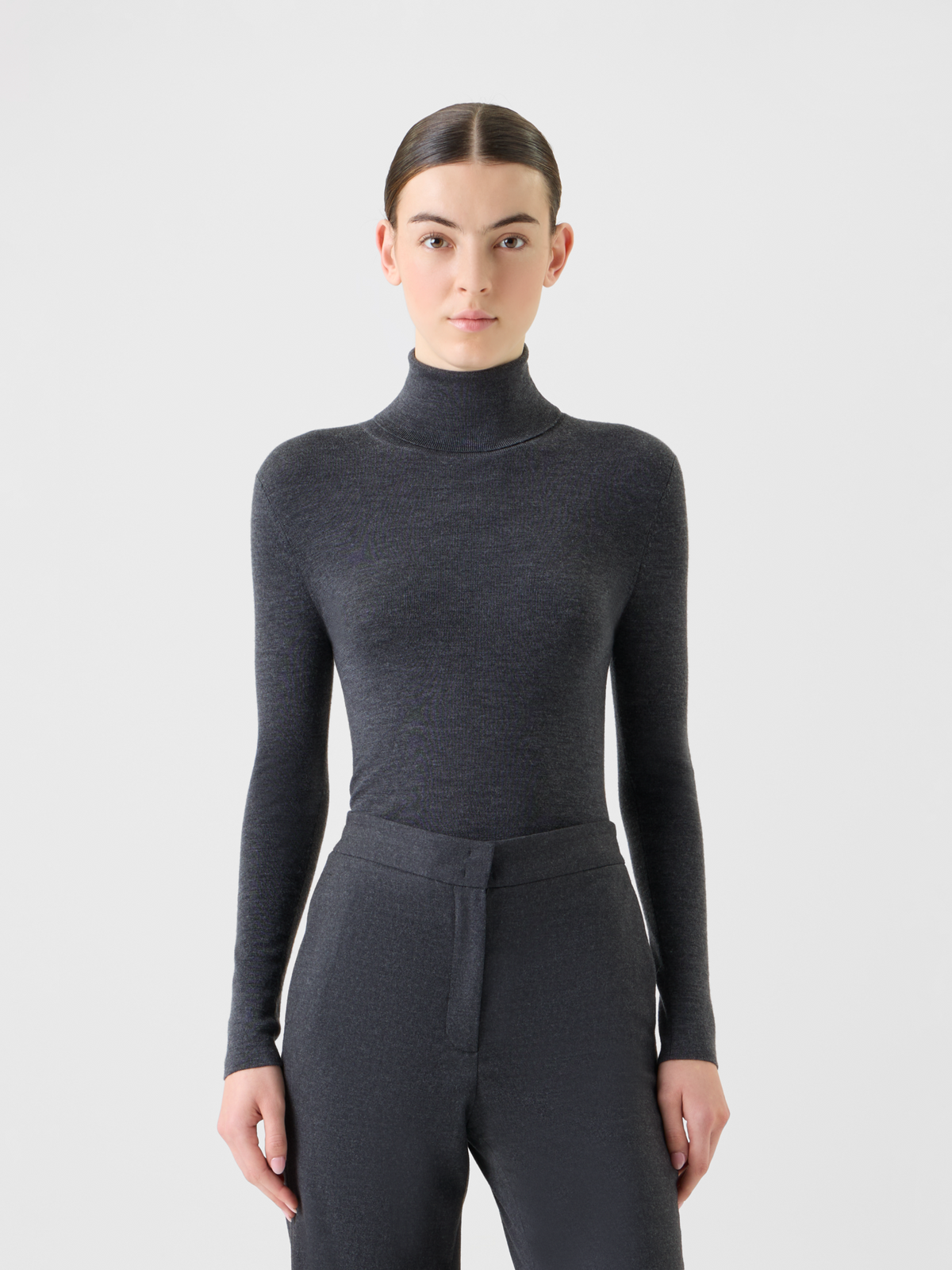 Designer Merino Wool Turtle Neck Pullover - neutral - grey #editorial