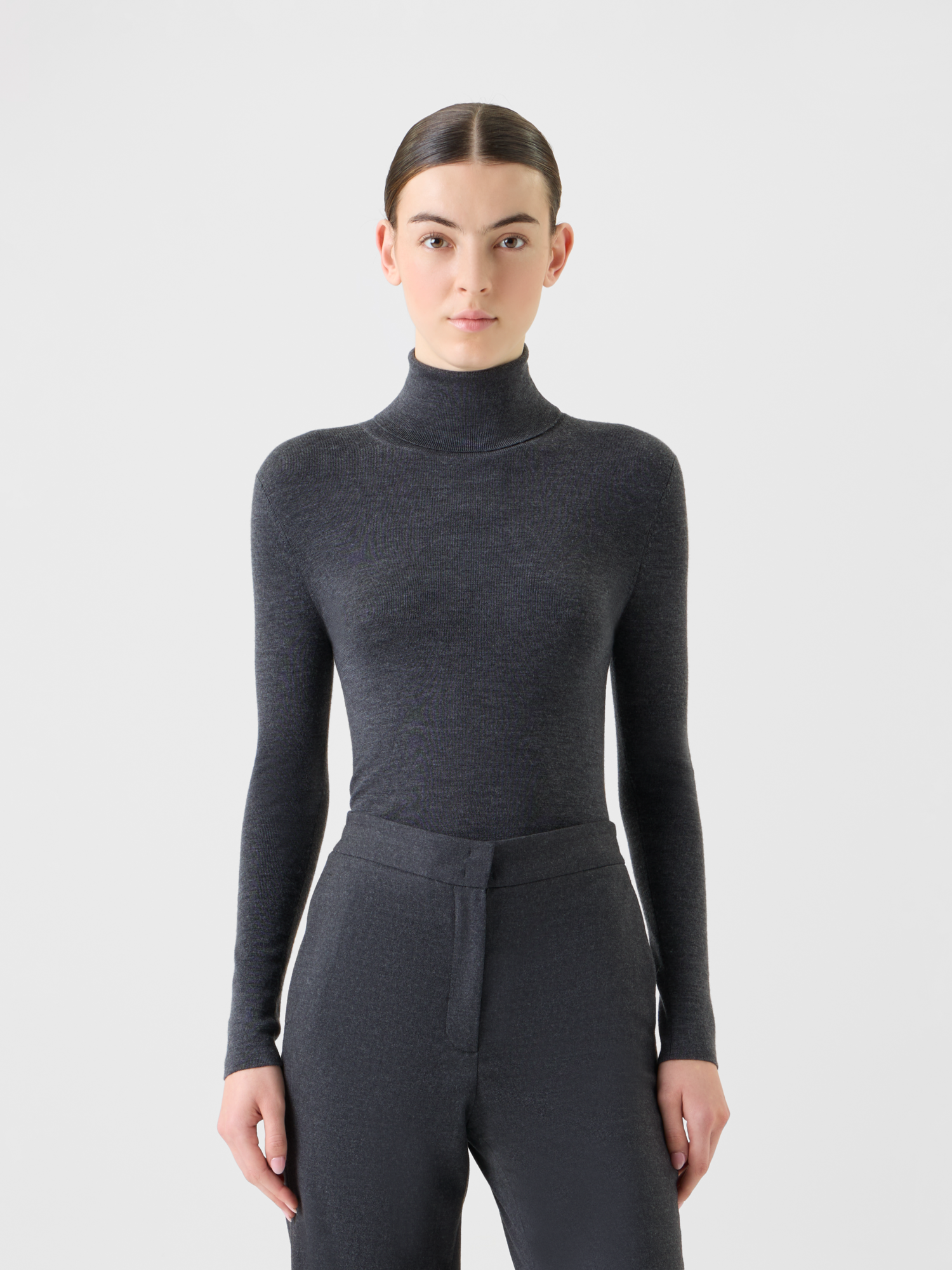 Designer Merino Wool Turtle Neck Pullover - neutral - grey 