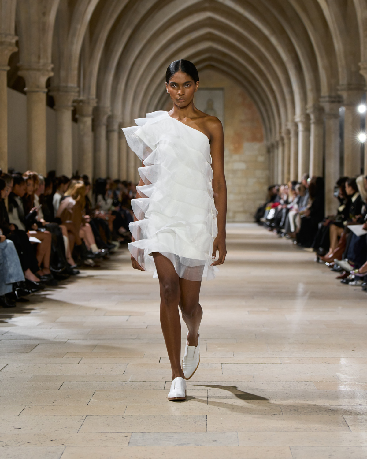 Designer Cotton Silk Cocktail Dress with Waves - ecru - white #editorial