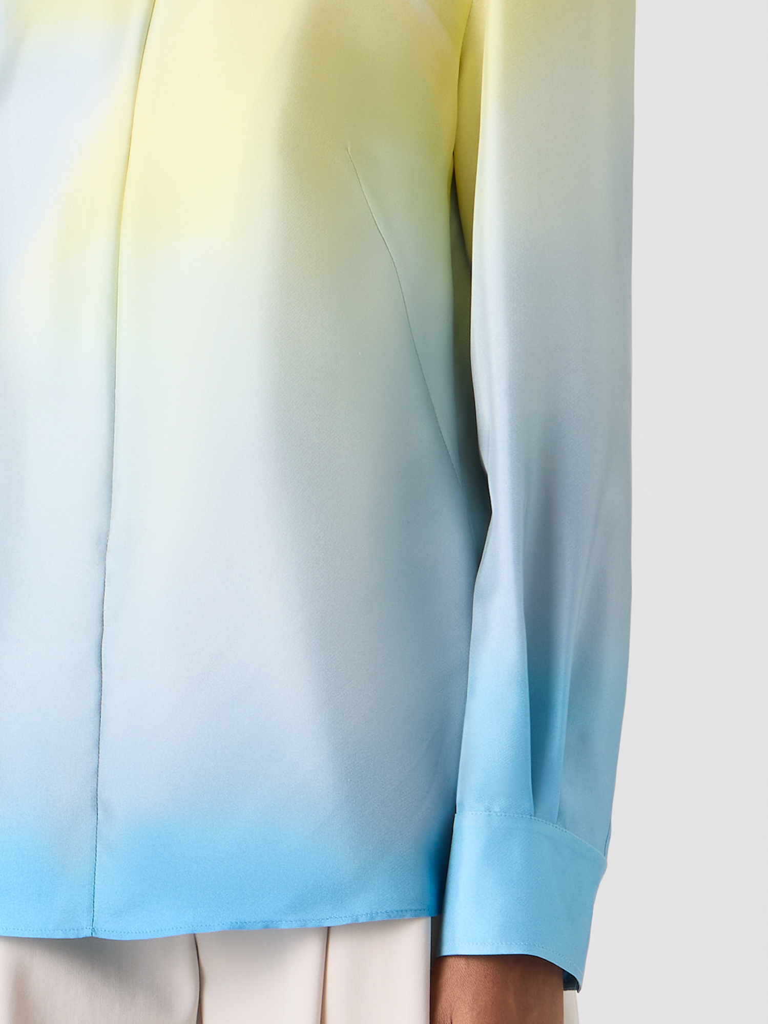Designer Silk Twill Tunic Blouse with Sunbeam Print - blue - multicolor 