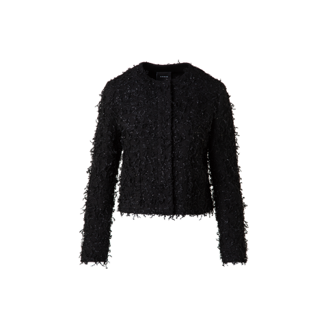 Short Jacket with Micro Sequins Fringed Bouclé