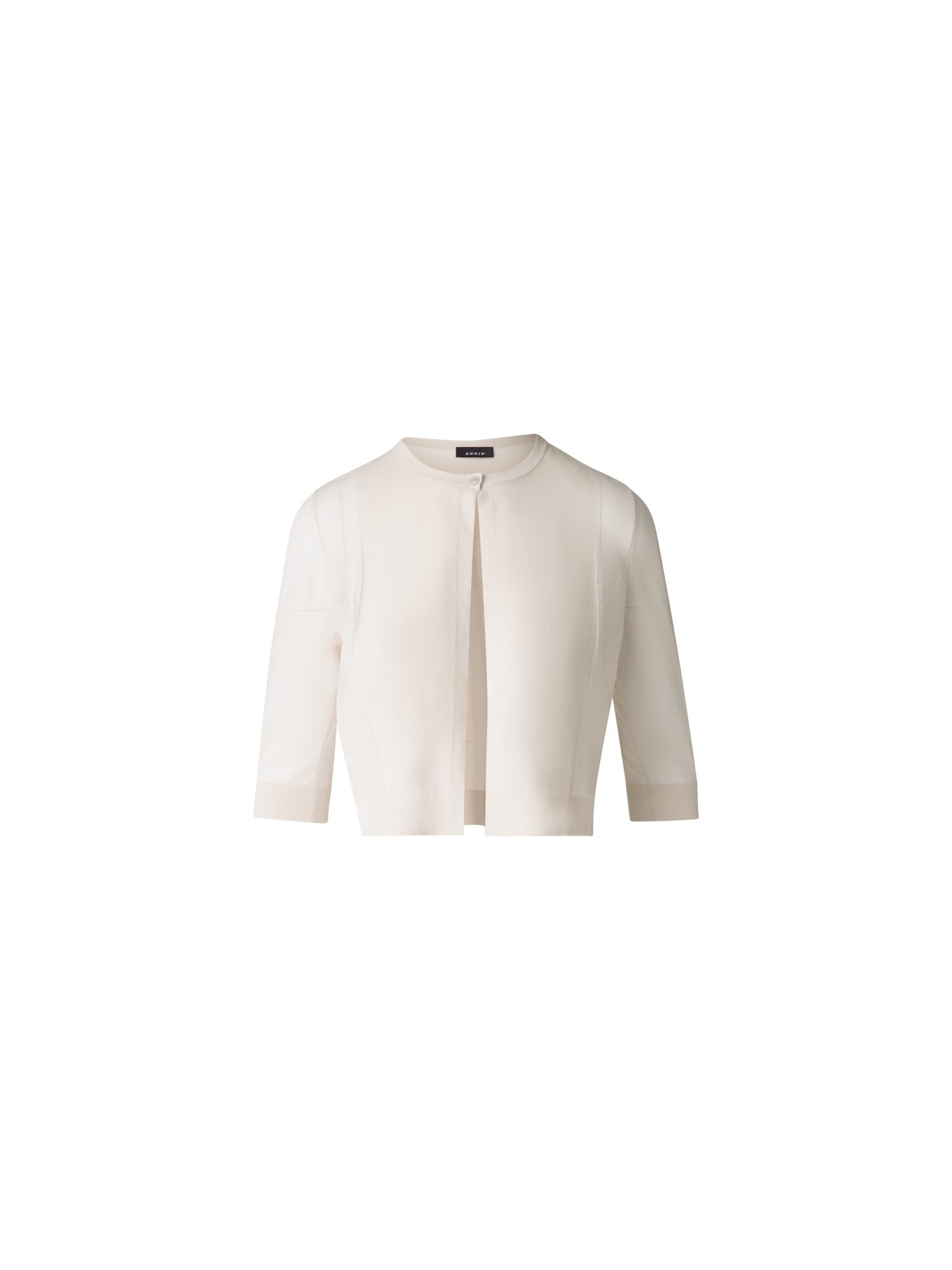 Sheer Cropped Knit Cardigan with Volume Sleeves cream / 12 Sheer Cropped Knit Cardigan with Volume Sleeves cream / 12