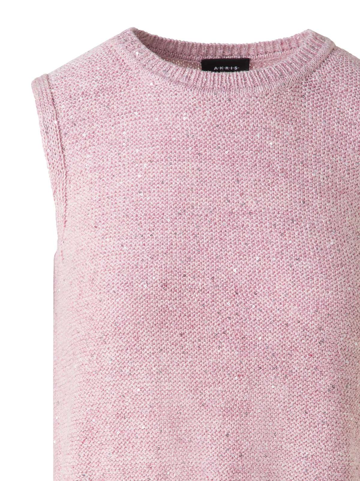 Designer Sleeveless Linen Cotton Knit Top with Sequins - pastel - pink