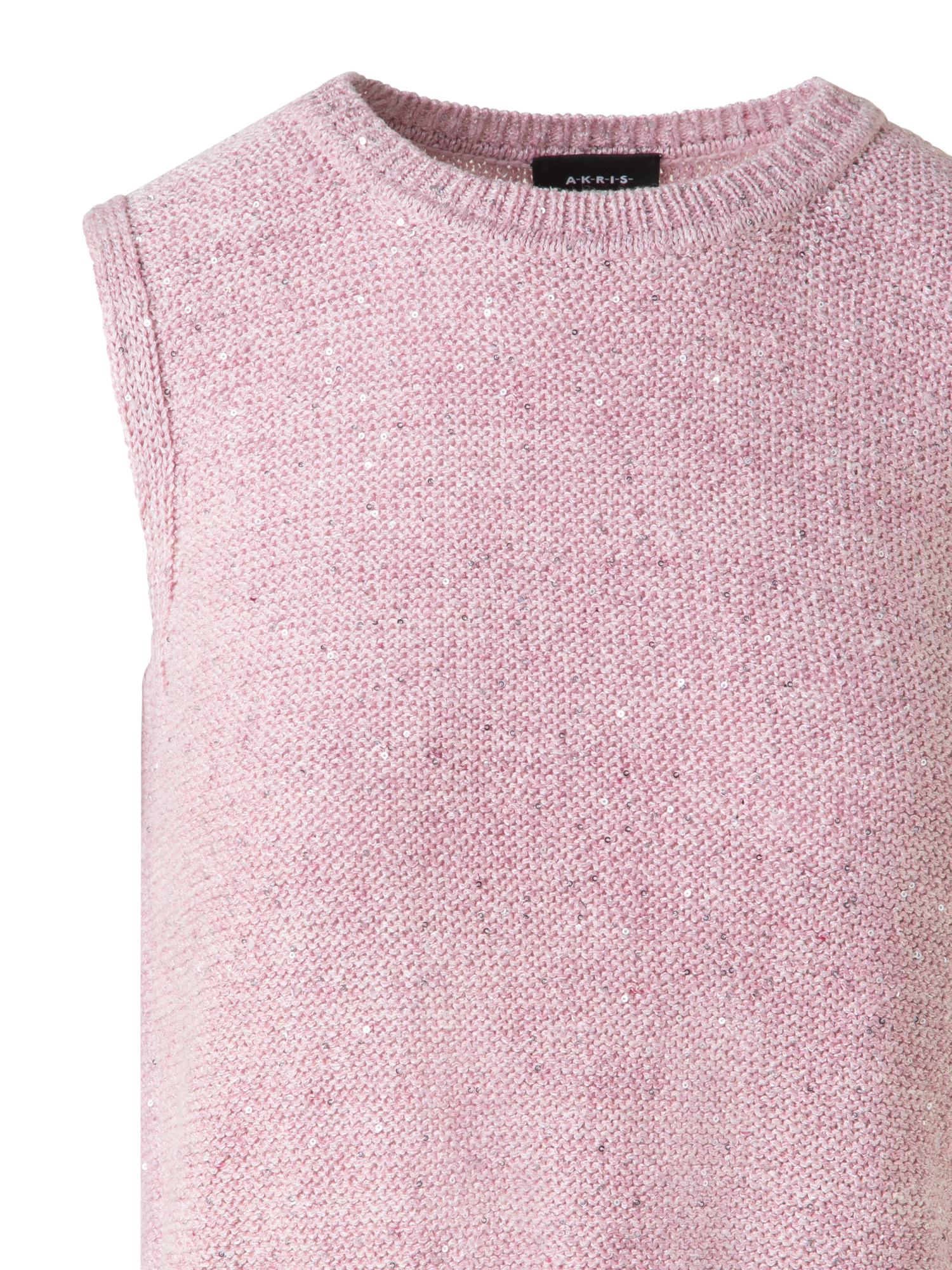 Designer Sleeveless Linen Cotton Knit Top with Sequins - pastel - pink